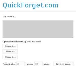 Screenshot of the QuickForget secure password sharing tool
