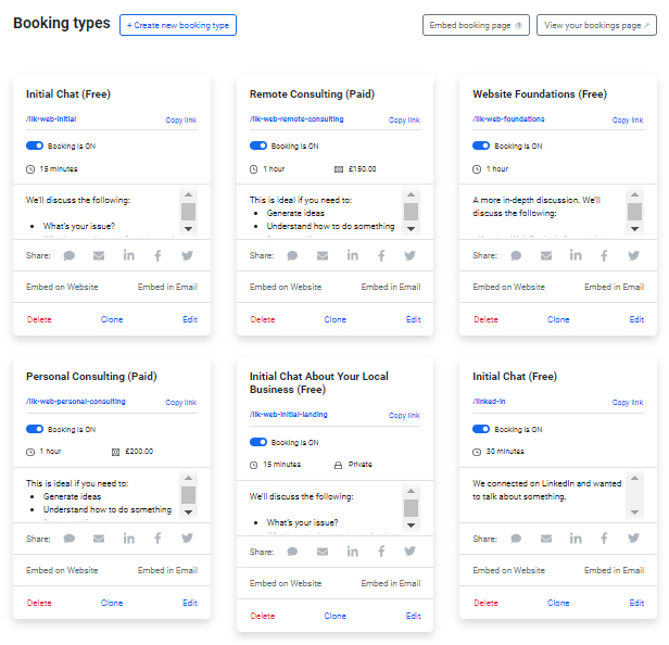 TidyCal booking types