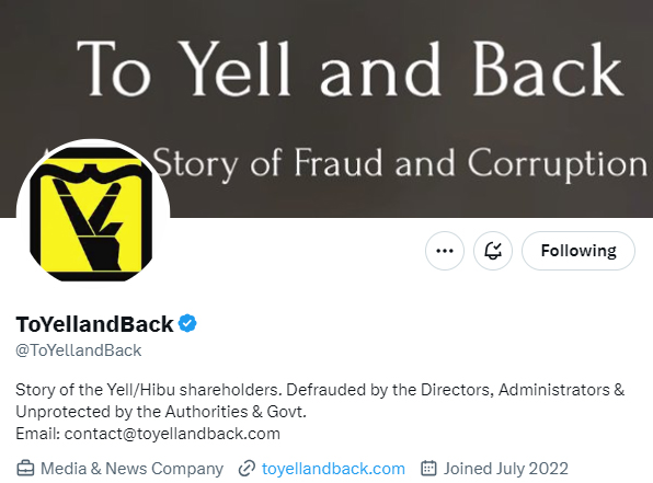 Screenshot of the "To Yell and Back" profile on X