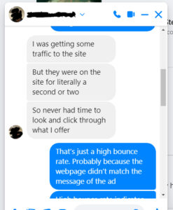 Screenshot of Facebook message about Yell website